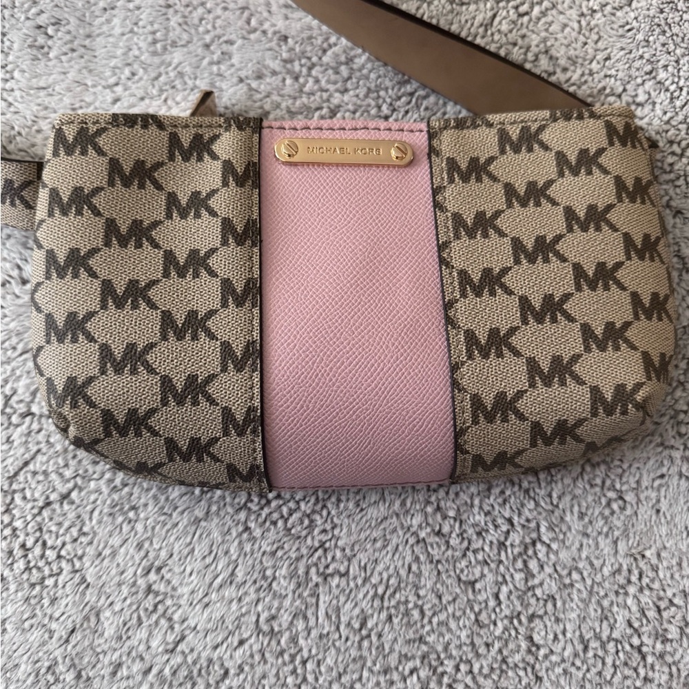 Michael Kors Signature Beige and Pink Clutch